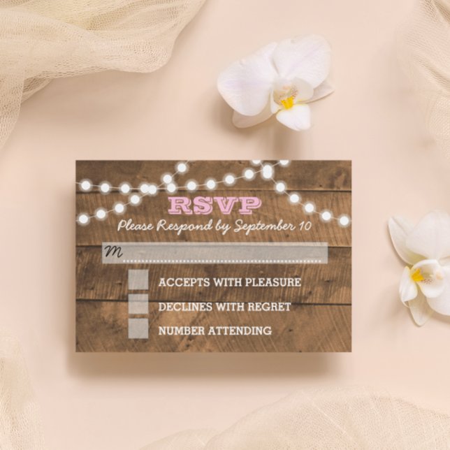 Barnwood Lights Pink Bat Mitzvah RSVP Card (Subido por el creador)