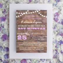 Barnwood Luces Lilac Bat Mitzvah Invitación
