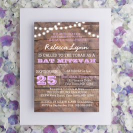 Barnwood Luces Lilac Bat Mitzvah Invitación