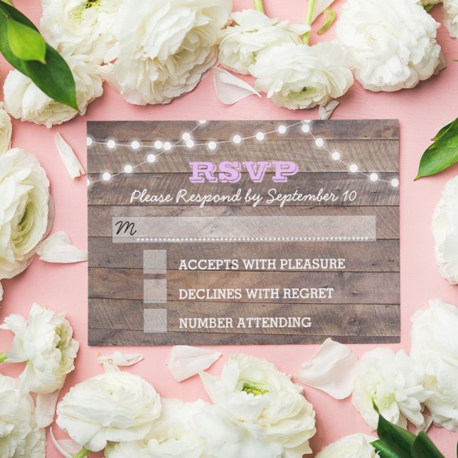 Barnwood Luces Lilac Bat Mitzvah RSVP Card (Subido por el creador)