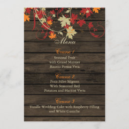 Barnwood Rustic, otoño deja tarjetas de menú boda