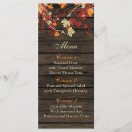 Barnwood Rustic, otoño deja tarjetas de menú boda