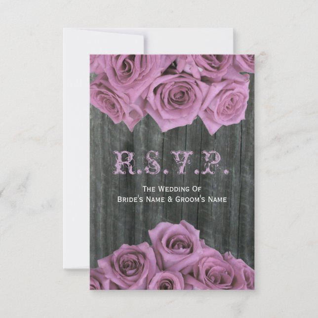 Barnwood y rosas rosadas Wedding RSVP (Anverso)