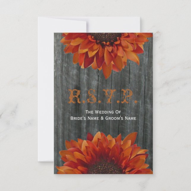 Barnwood y Sunflower Fall Wedding Pequeña RSVP (Anverso)