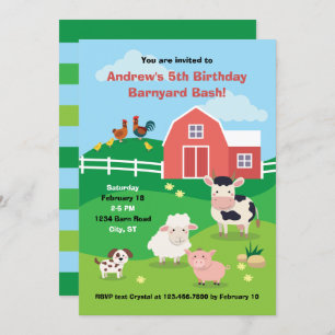 Barnyard con animales Invitación a la fiesta de cu