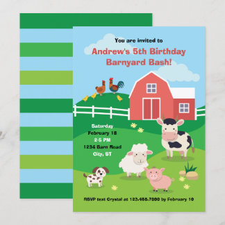 Barnyard con animales Invitación a la fiesta de cu