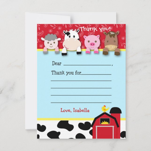 Barnyard Rellenar las tarjetas de agradecimiento e (Anverso)
