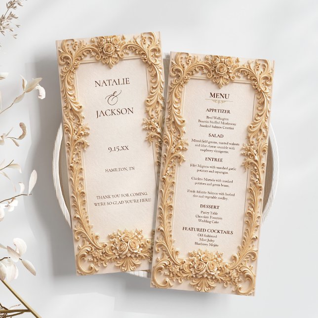 Baroque Elegant Gold Floral Wedding Menu (Baroque Elegant Gold Floral Wedding Menu)