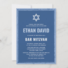 Barra azul mitzvah invitaciones con borde áspero