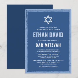 Barra azul mitzvah invitaciones con borde áspero