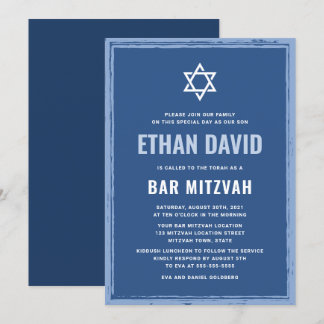 Barra azul mitzvah invitaciones con borde áspero