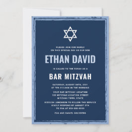 Barra azul oscuro mitzvah invitación con frontera
