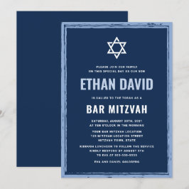 Barra azul oscuro mitzvah invitación con frontera