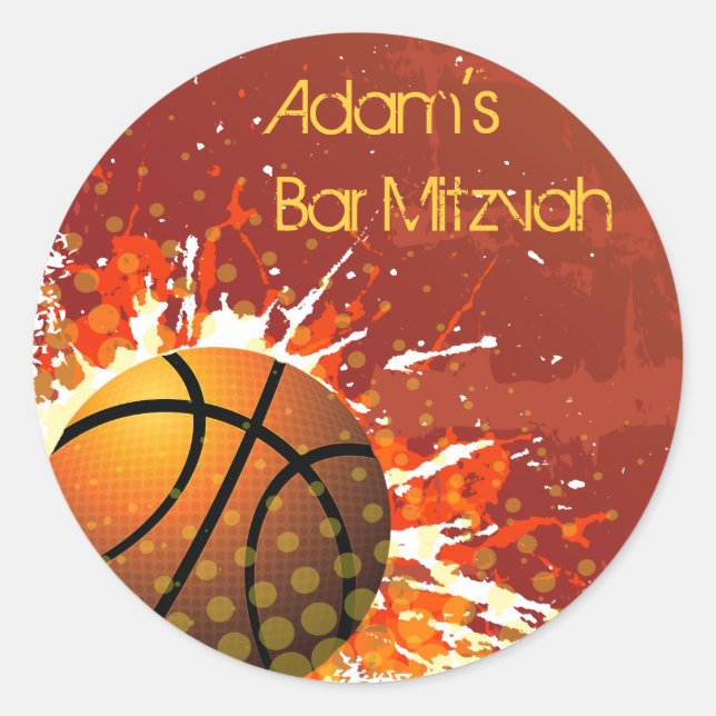 Barra de baloncesto Mitzvah Invitación Pegatina Se (Anverso)