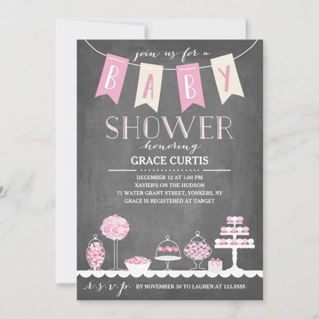 Barra de caramelos| Invitación de Baby Shower (Anverso)
