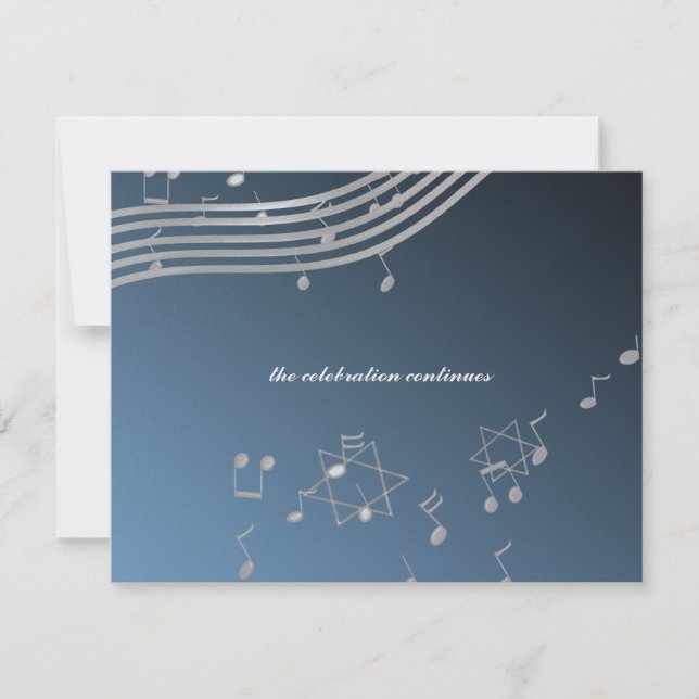 Barra de música plateada Tarjeta Mitzvah/ Recepció (Anverso)