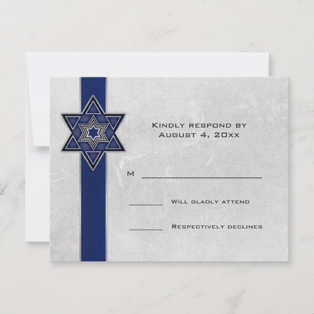 Barra estrella de banda azul oscuro Mitzvah RSVP (Anverso)