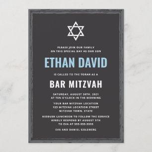 Barra gris oscuro invitación mitzvah con borde ásp
