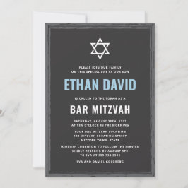 Barra gris oscuro mitzvah invitación con borde ásp