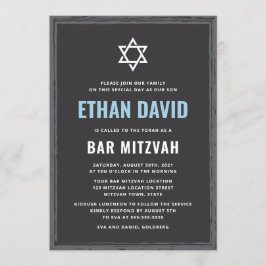 Barra gris oscuro mitzvah invitación con borde ásp