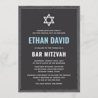 Barra gris oscuro mitzvah invitación con borde ásp