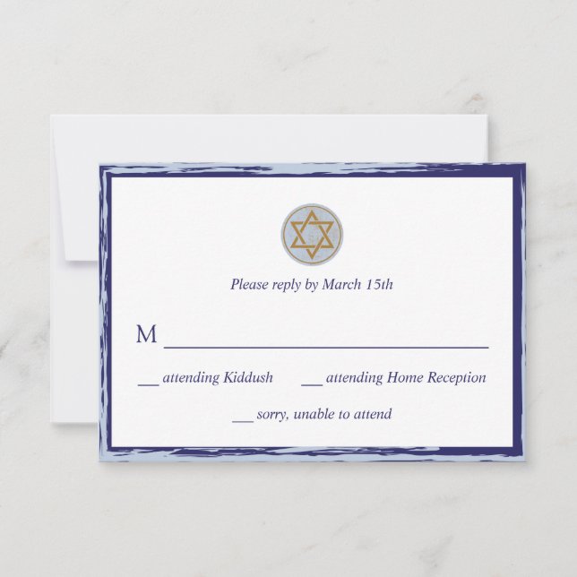Barra Mitzvah RSVP tarjeta estrella azul y dorada (Anverso)