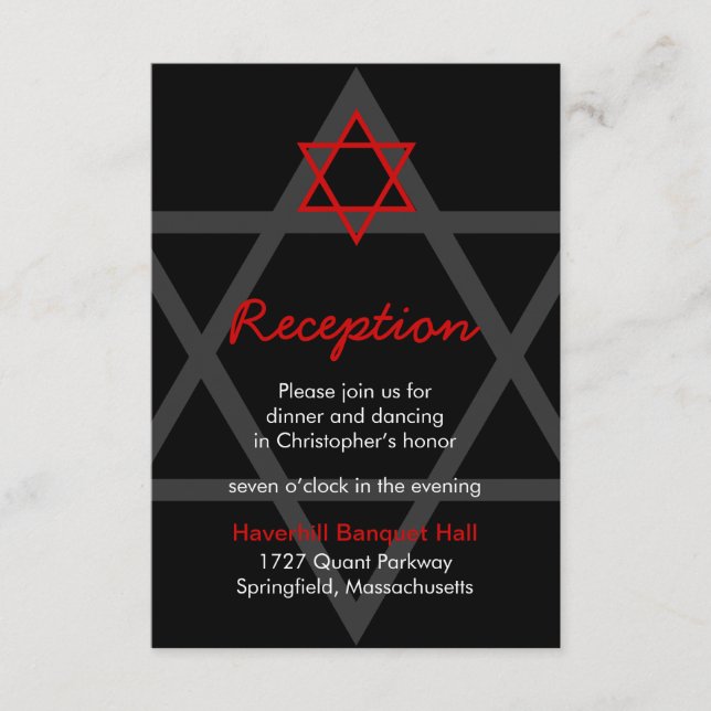 Barra negra y roja Mitzvah Recepción Tarjeta de in (Anverso)