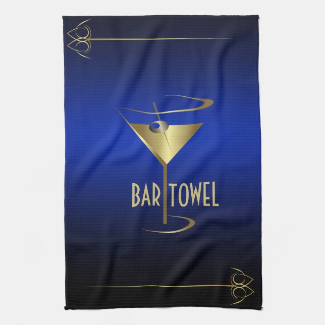 Barra Toalla de Cóctel Azul y Dorado (Vertical)