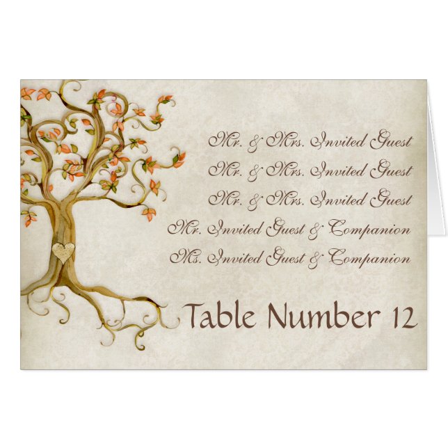 Barras De Árbol Swirl Cartas De Lugar De Escort De (Anverso (Horizontal))