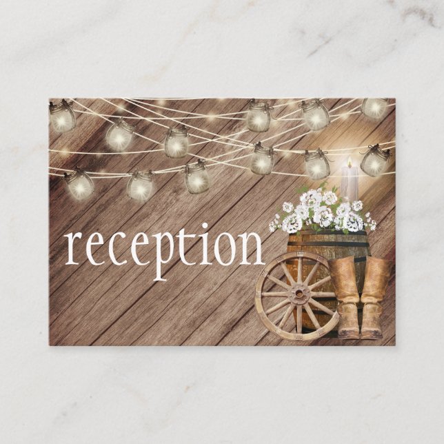 Barril de madera rústica y flor blanca - Recepción (Anverso)