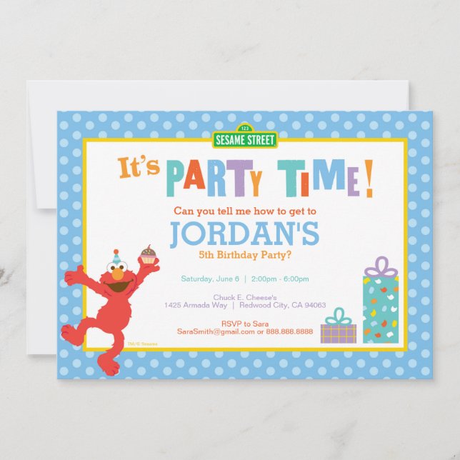 Barrio Sésamo | Elmo - Invitación a la tarta de cu (Anverso)