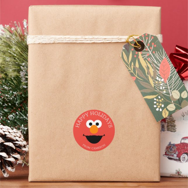 Barrio Sésamo | Etiqueta de regalo de Navidad Elmo (Vacaciones)
