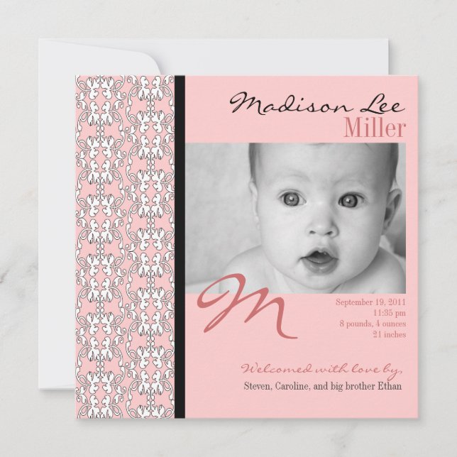 Barroco en Invitación de bebé rosa (Anverso)