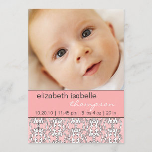 Barroco en Invitación de foto de bebé rosa