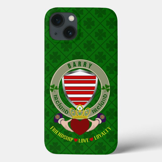 Barry Irish Shield y Claddagh Funda personalizado (Reverso)