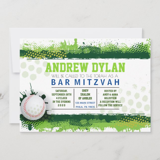 BASEBALL SPLASH Bar Mitzvah Invitación (Anverso)
