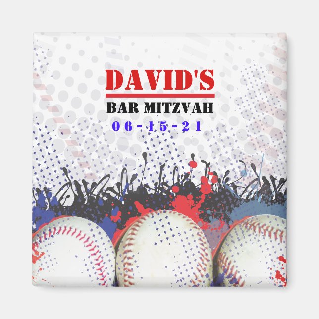BASEBALL SPLATTER Bar Mitzvah Guardar el imán de f (Frente)