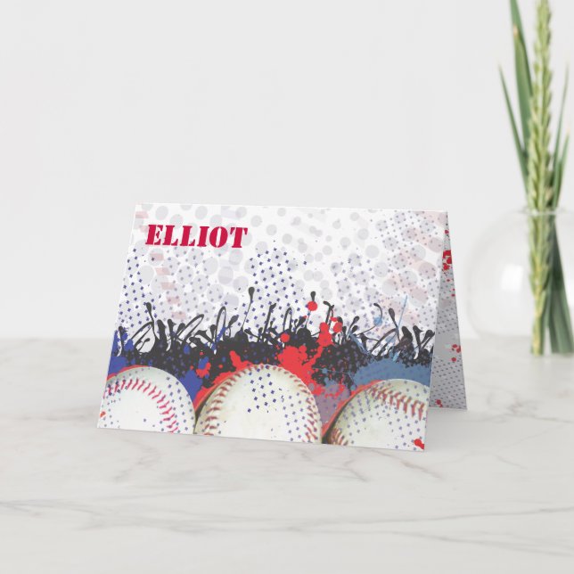 Baseball Splatter Bar Mitzvah Thank You Card (Anverso)