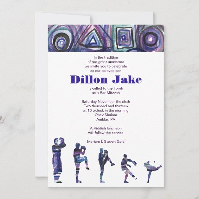 BASEBALL WATERCOLOR Bar Mitzvah Invitación (Anverso)