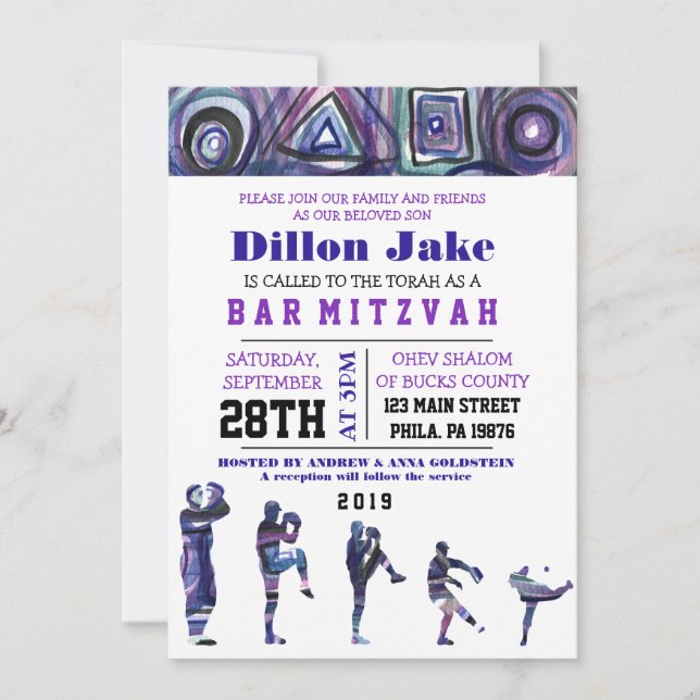 BASEBALL WATERCOLOR Bar Mitzvah Invitación (Anverso)