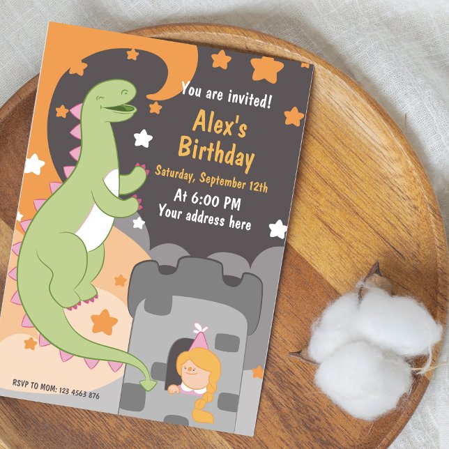 ¡Bash de cumpleaños Dino-mite! Invitación de dinos (Dino-mite Birthday Bash Hand-Drawn Dinosaur Invitation)