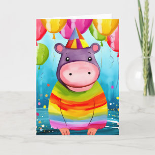Bash de globo Hippo: Tarjeta de cumpleaños para ni