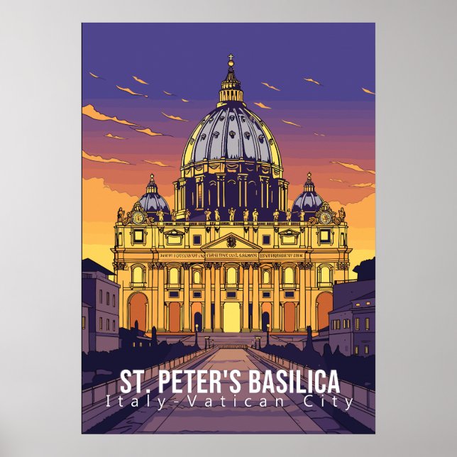 Basílica de San Pedro, poster de arte de viajes (Frente)