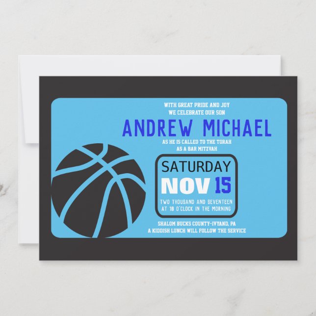 BASKETBALL Bar Mitzvah Invitación (Anverso)
