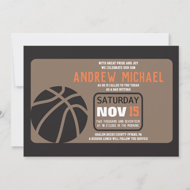 BASKETBALL Bar Mitzvah Invitación (Anverso)
