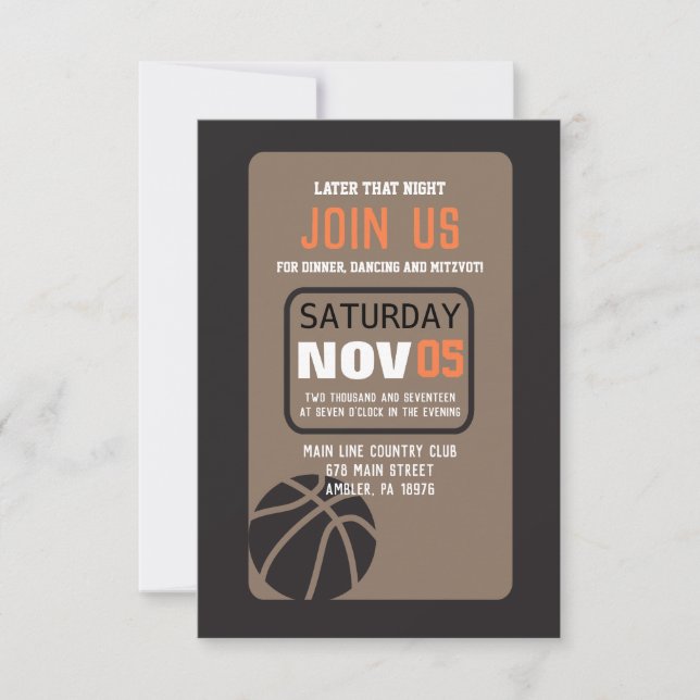 BASKETBALL Bar Tarjeta Fiesta de invitación Mitzva (Anverso)