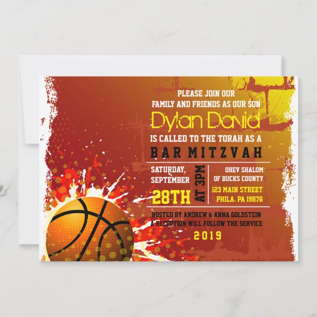 BASKETBALL GRUNGE Bar Mitzvah Invitación (Anverso)
