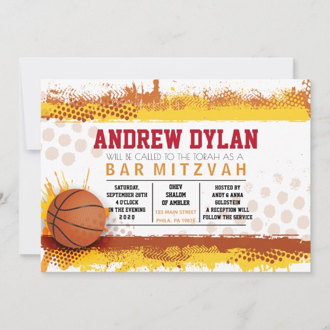 BASKETBALL SPLASH Bar Mitzvah Invitación (Anverso)