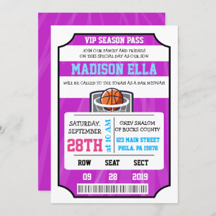 BASKETBALL VIP TICKET Bar Bat Mitzvah Invitación