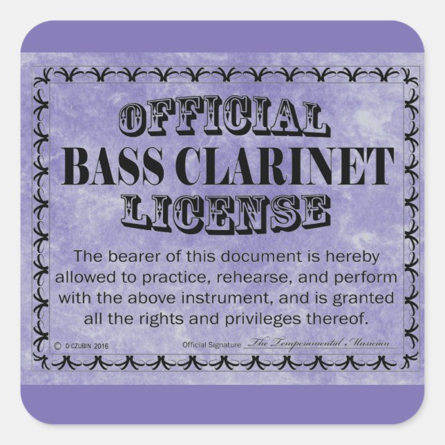 Bass Clarinet License Square Pegatina (Anverso)